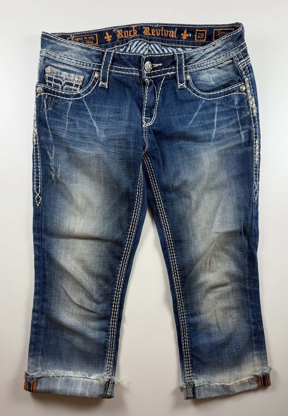 Rock Revival Venus Capri Distressed Denim Jeans Size 29 Buckle Exclusive Y2K